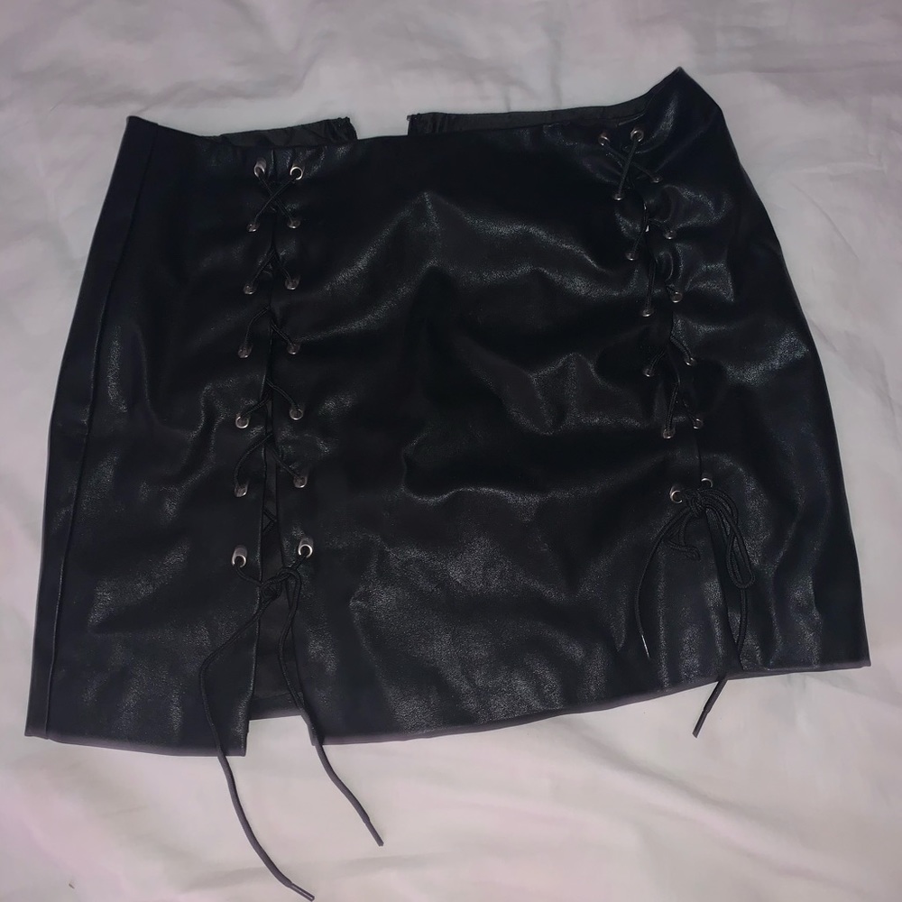 Leather tie up skirt